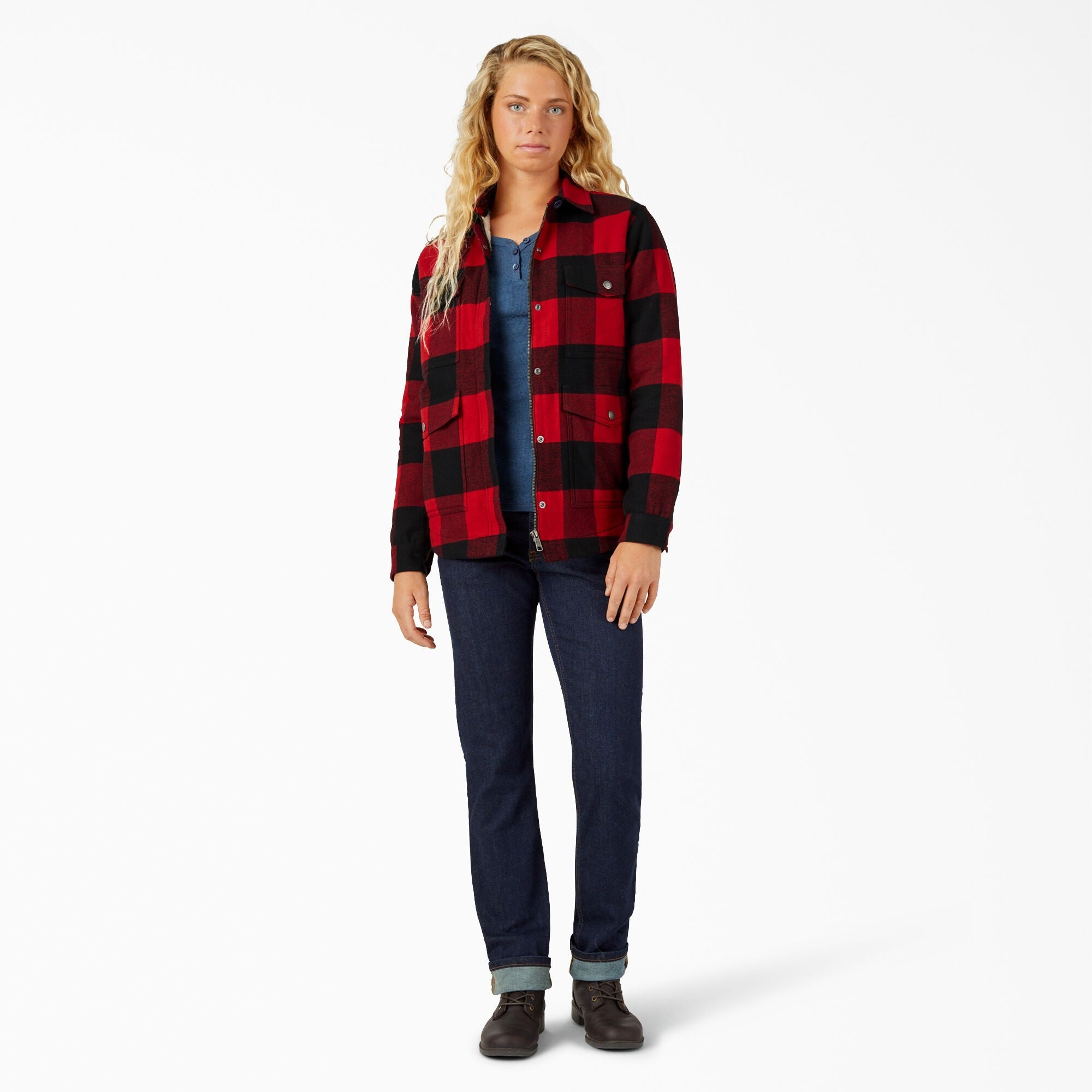 Women's Flannel High Pile Fleece Lined Chore Coat