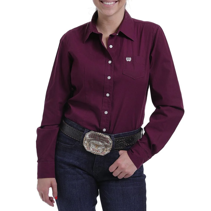 Cinch Burgundy Solid Button Down Shirt