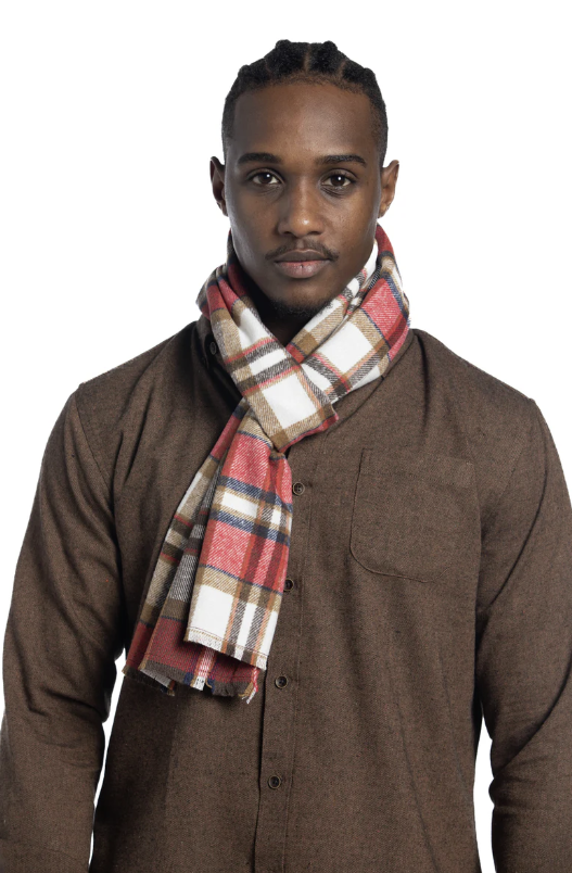 Sligo Flannel Check Scarf In Apple Red And Biscuit