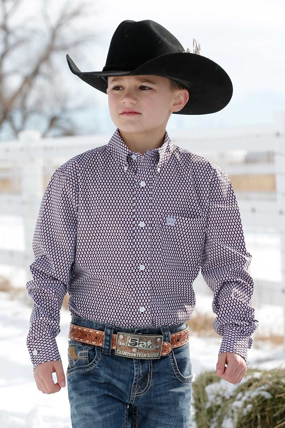 Cinch Kids Purple Geometric Print Button Down