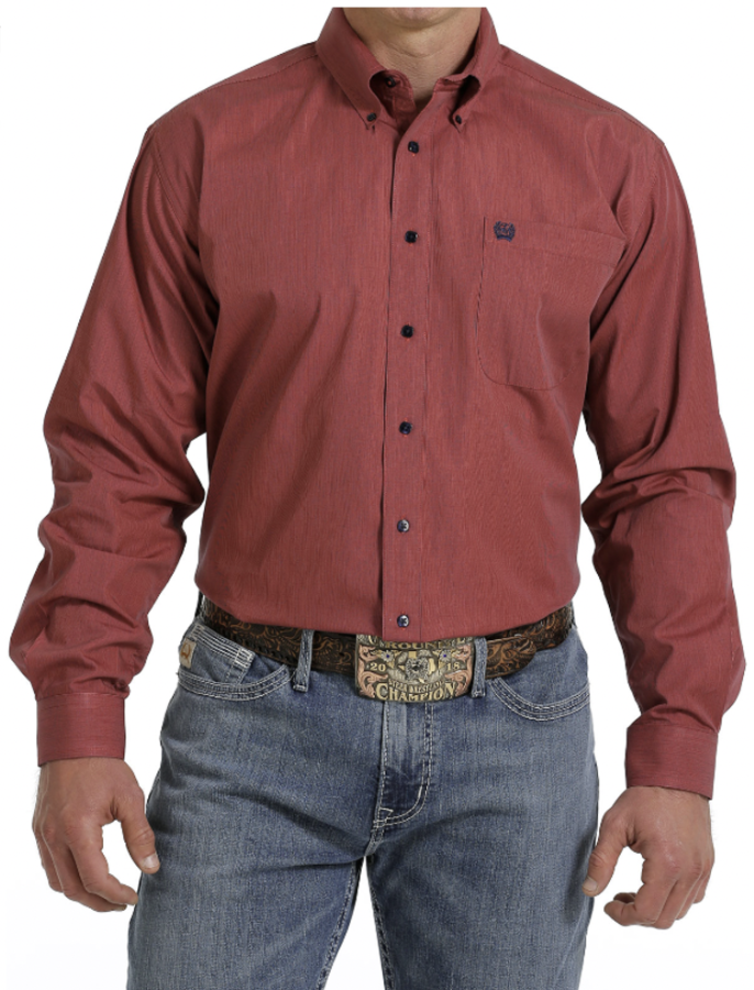 Cinch Mens Coral Microstripe Button Down