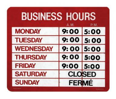 Vinyl Cling On Business Hours Sign Kit