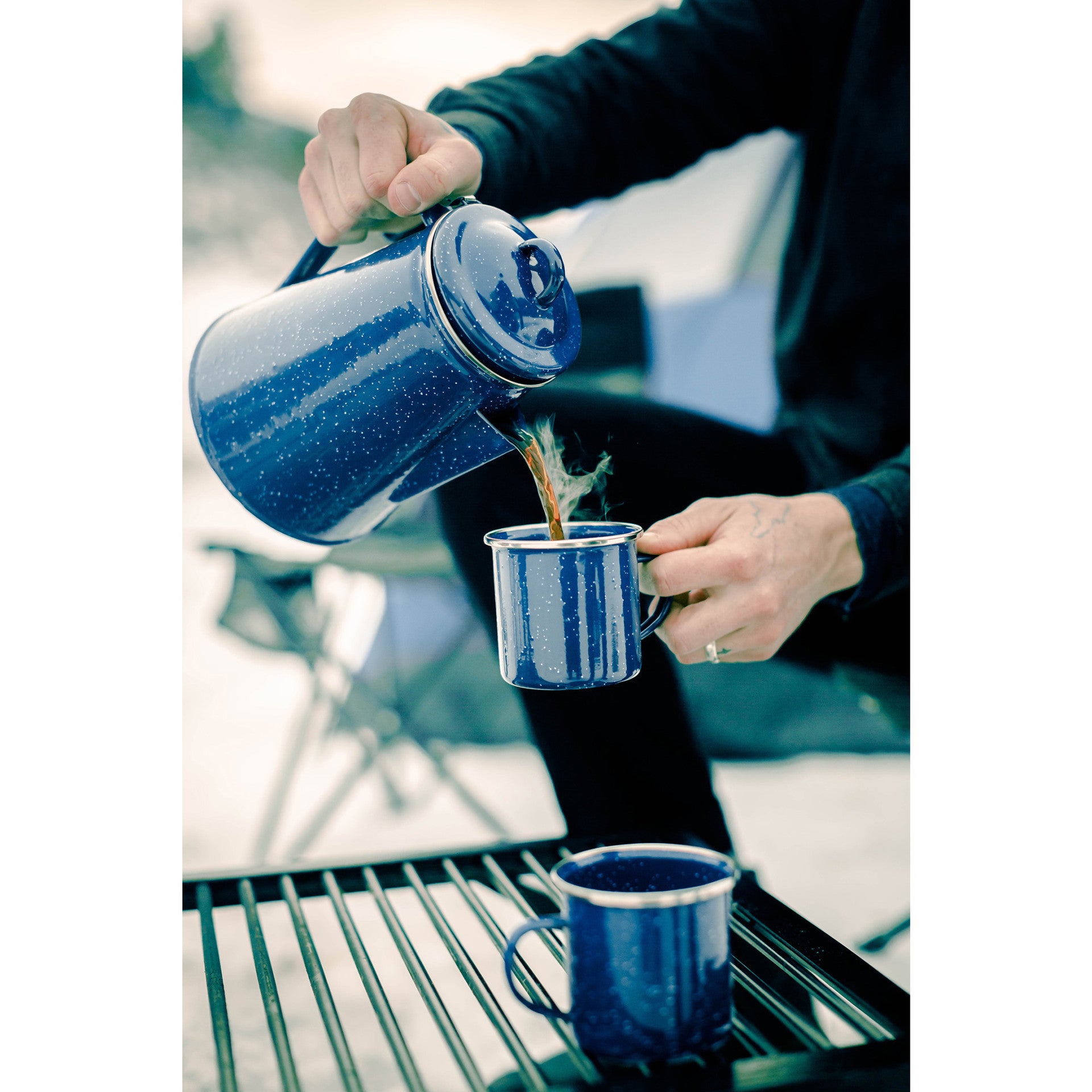 Stansport Blue Enamel Percolator Coffee Pot - 8 Cup