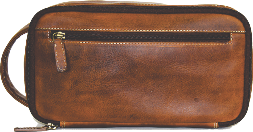 Rugged Earth Brown Leather Toiletry Case