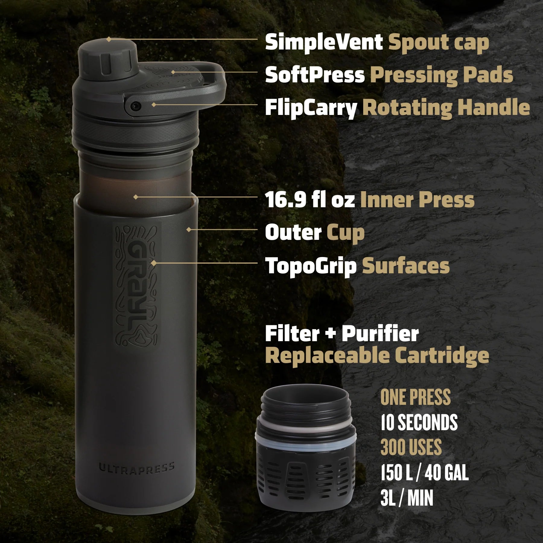Grayl 16.9oz UltraPress® Purifier - Nature Edition
