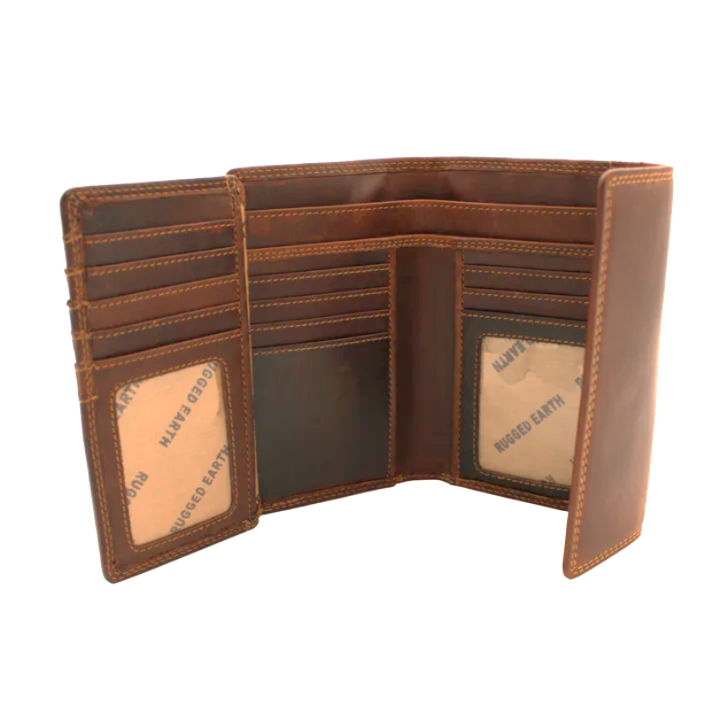 Rugged Earth Tan Trifold Leather Wallet
