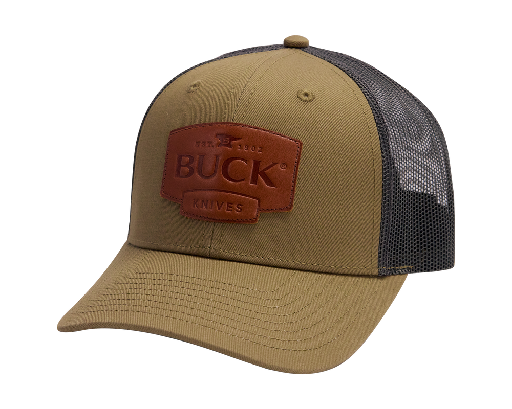 Buck Men's O.D. Green Leather Patch Hat