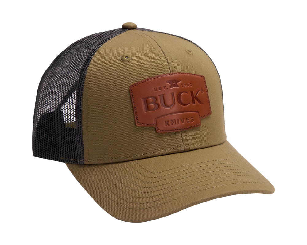 Buck Men's O.D. Green Leather Patch Hat