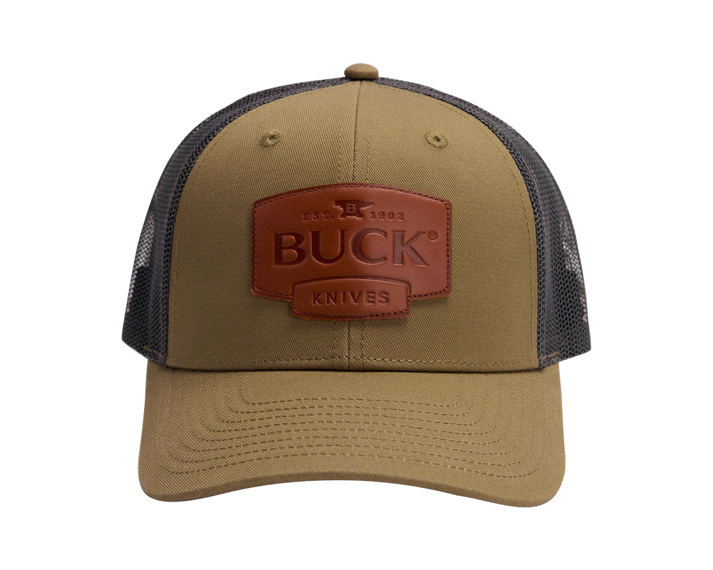 Buck Men's O.D. Green Leather Patch Hat