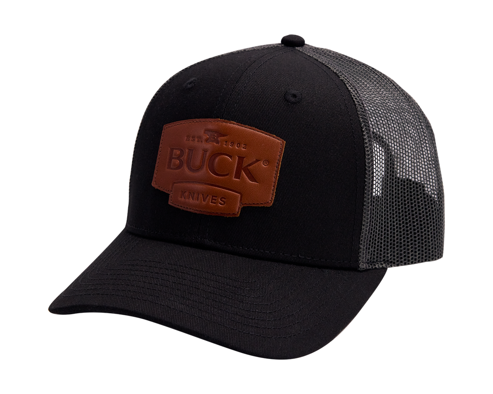 Buck Men's Black Leather Patch Hat