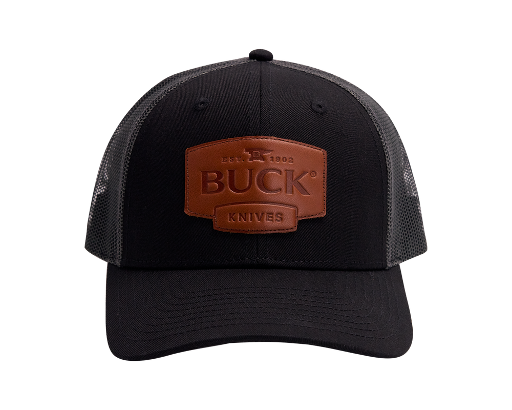 Buck Men's Black Leather Patch Hat