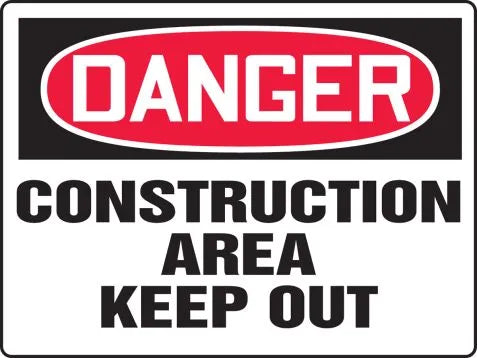 18"x24" Danger Construction Area Plastic Sign