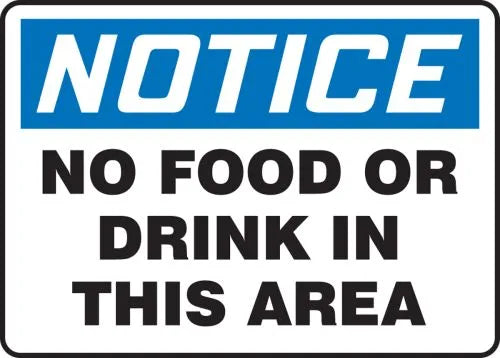 7"x10" Notice No Food or Drink Plastic Sign