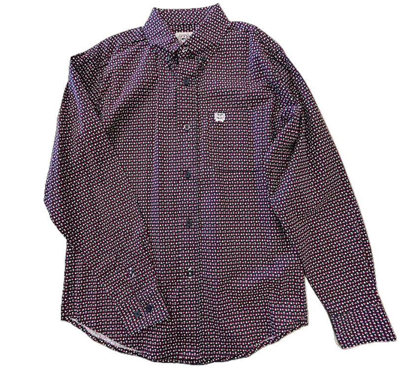 Cinch Kid's Navy/Red Print Button Down