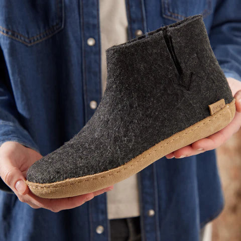 Glerups Adult Low Boot Slipper w/ Leather Outsole