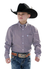 Cinch Kid's Purple Geometric Print Button Down