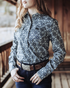 Cinch Light Blue Geo Print Snap Shirt