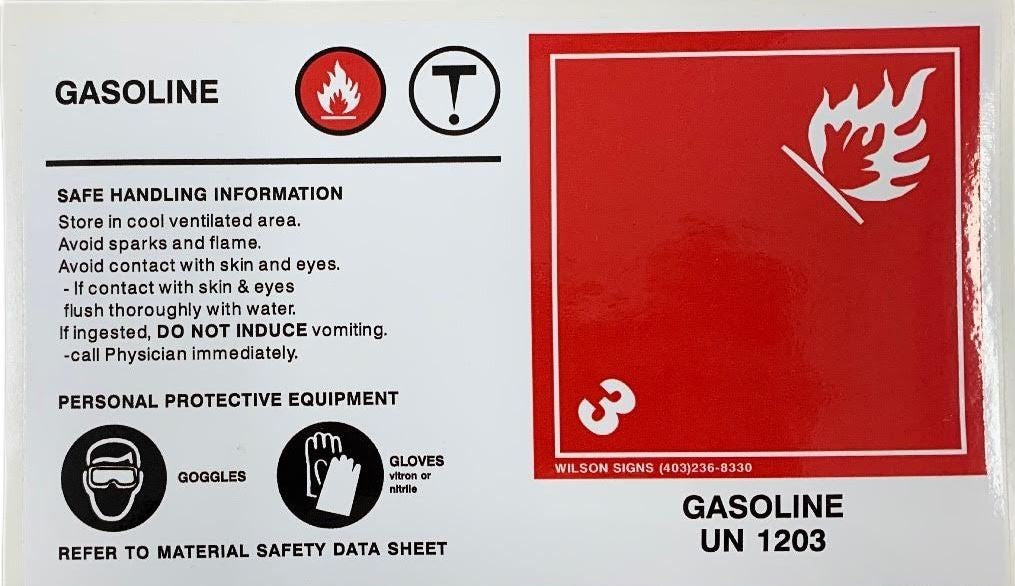 Wilson Signs Gasoline UN1203 Sticker