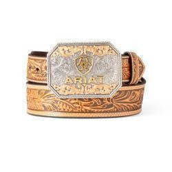 Ariat Mens Floral Embossed Tapered Tan Belt