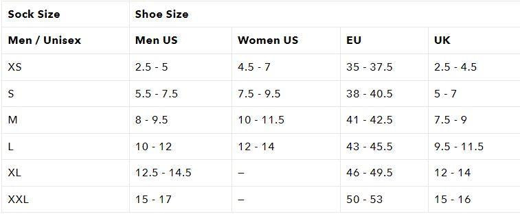 Mens/Ladies Sock Size Chart | ruggednorth.ca