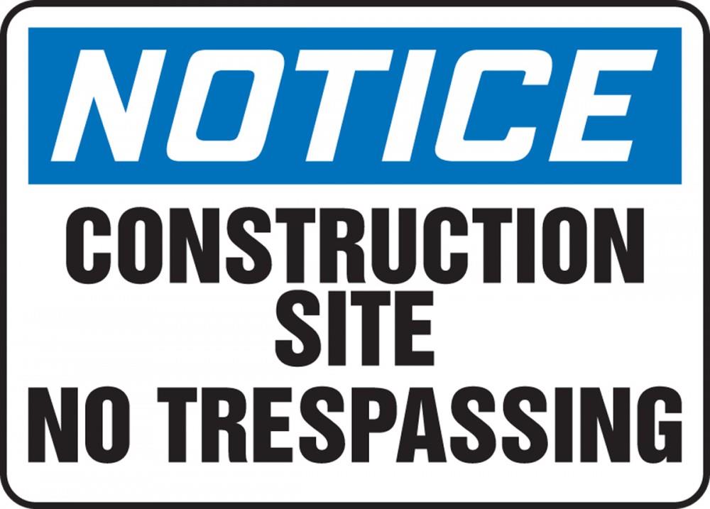 Notice Construction Site No Trespassing Sticker