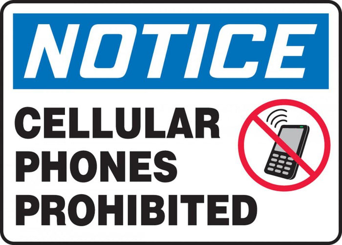 Notice Cellular Phones Prohibited Aluminum Sign